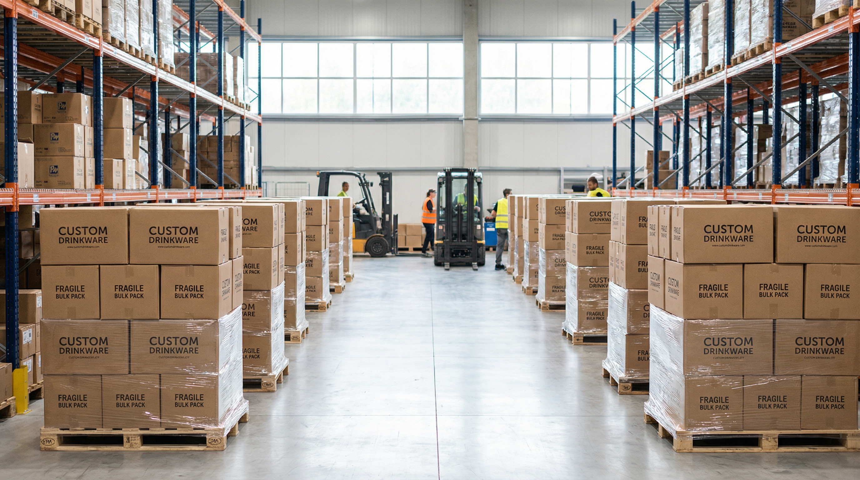 Bulk drinkware packaging ready for shipment